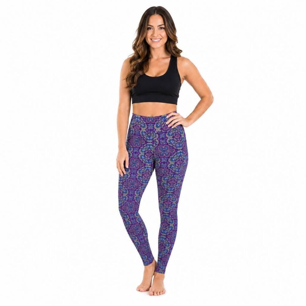 LuLaRoe One Size Leggings Purple Floral Mandala Print